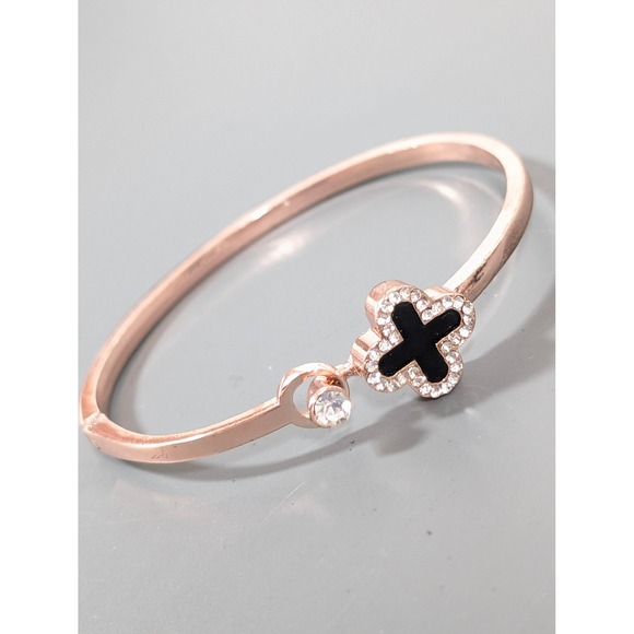 The Unbranded Brand Jewelry - Rose Gold Tone‎ Cross Bangle Bracelet 6.5" Minimalist Hinged Cuff